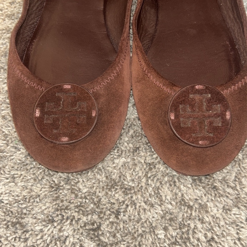 Tory Burch Minnie Travel Ballet Leather Logo Black Cherry Size 10 - Picture 7 of 8